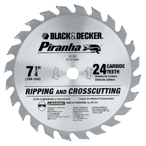 Black & Decker 7-1 4 in. 24T Carbide Saw Blade, Piranha - 77-737 