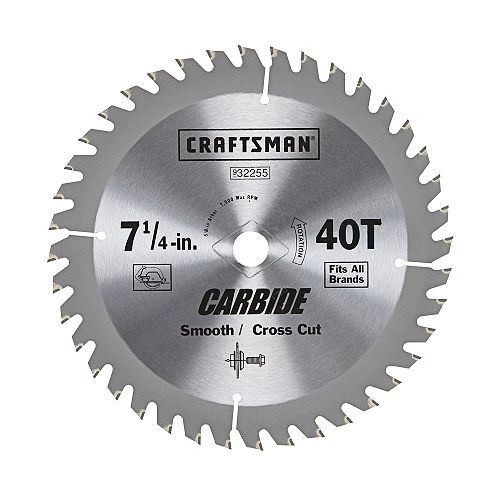 Craftsman Carbide 7 1 4 in. 40T Smooth and Crosscut Saw Blade - 32255 