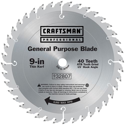 Craftsman Professional 9 in. Carbide Saw Blade - 40T - 32807 