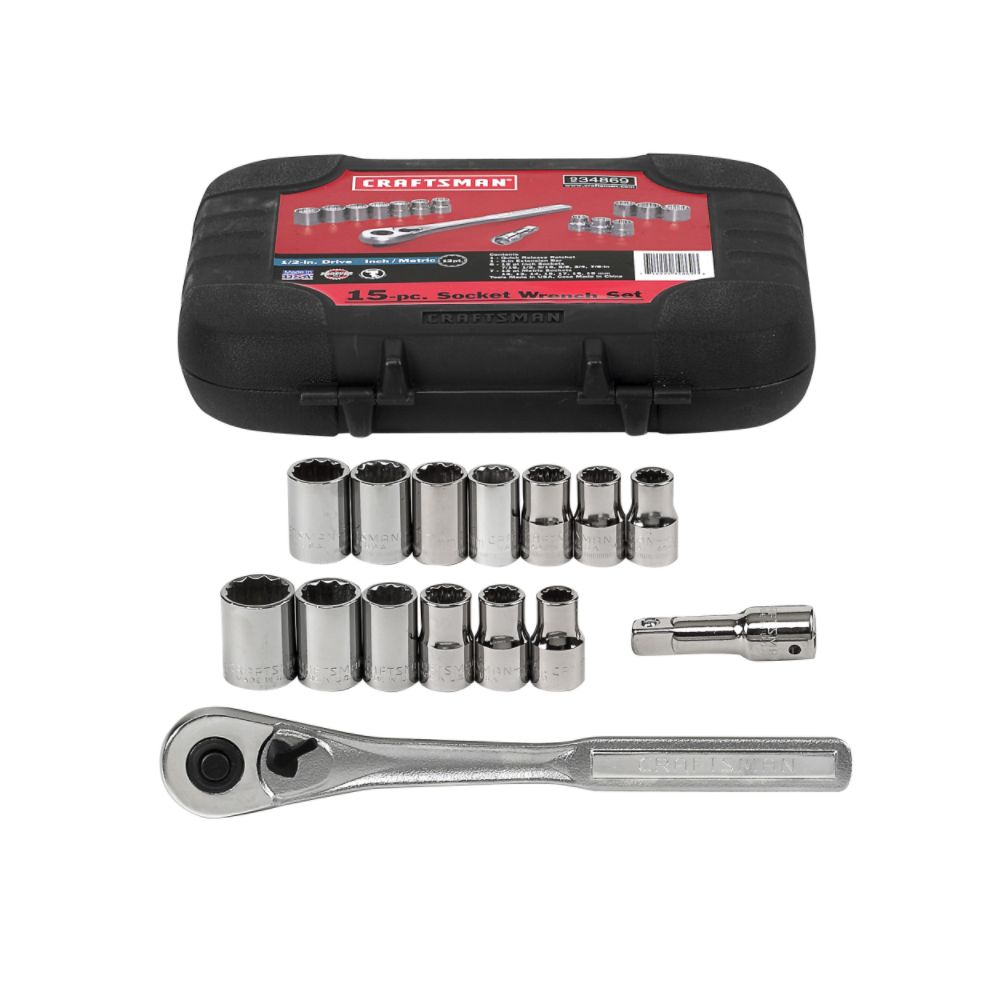 15 pc. Inch and Metric Easy Read Socket Wrench Set, 12 pt. 1/2 in. Dr.
