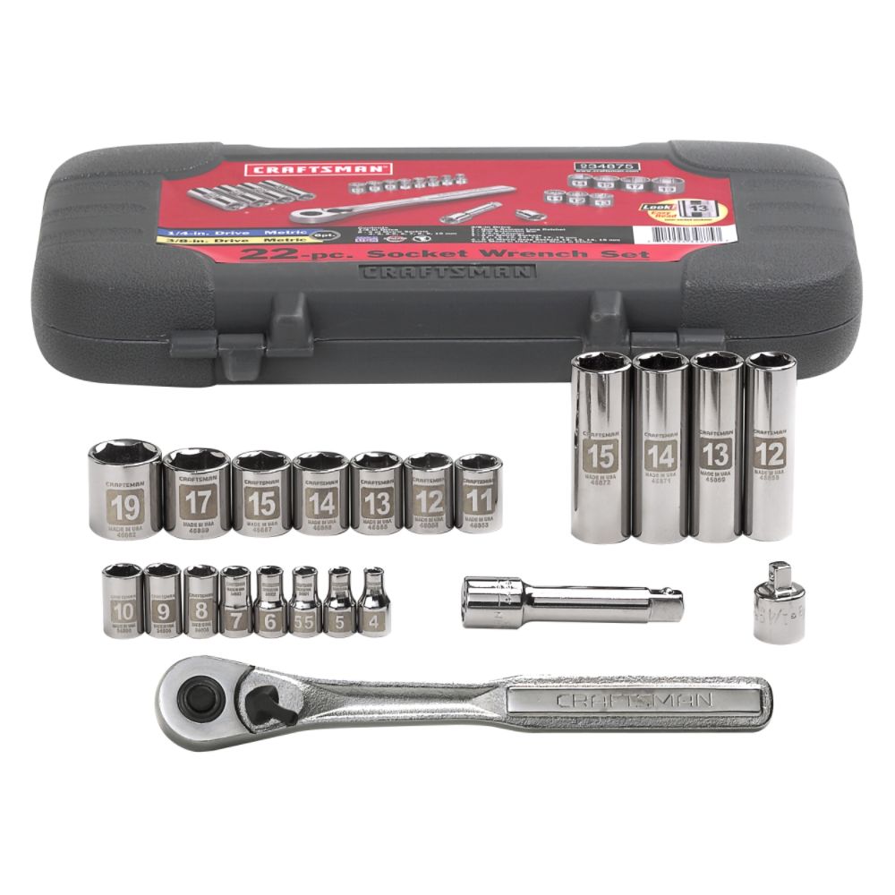 22 pc. Metric Easy Read Socket Wrench Set, 6 pt. 1/4 & 3/8 in. Dr.