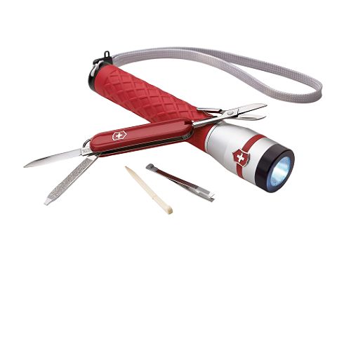 Victorinox Swiss Army Classic and AA Red Rubber LED Flashlight Combo. - 58524