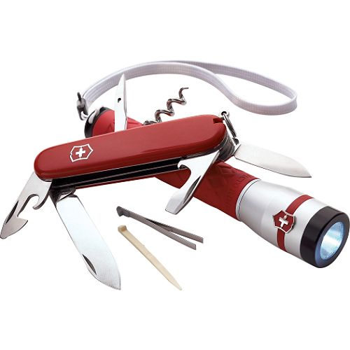 Victorinox Camper Knife and AA Red Rubber LED Flashlight Combo - 58525