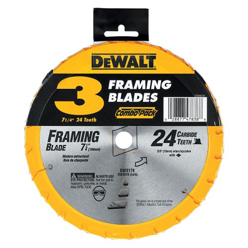 DeWalt 7-1 4 in. 24T Framing Carbide Thin Kerf Circular Saw Blade - 3 pack 