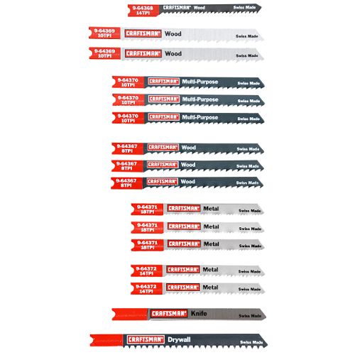 Craftsman 16 pc. Jigsaw Blade Set, U-Shank - 64376 