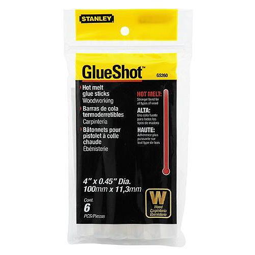 Stanley (6) 4 in. HotMelt Glue Sticks -Wood Working (Fit GR20, GR25, GR90 & GR100)