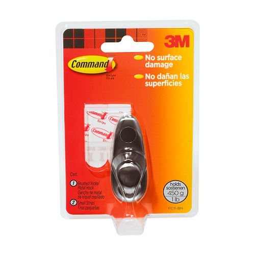 Command 3M Command Strips Hook with Brushed Nickel Finish  1 hook - FC11-BN Best Price