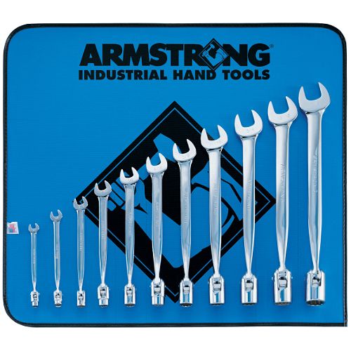 Armstrong 11 pc. 12 pt. Full Polish Flex Head Wrench Set with Vinal Roll Pouch by 