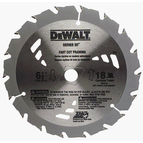 DeWalt 6-1 2 in. 18T Carbide Thin Kerf Circular Saw Blade, Series 20 - DW3161 