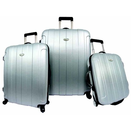 Image of Travelors Choice Rome 3 Pieces Hardshell 4-Wheel/Rolling Luggage Set in Silver