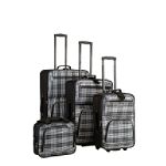 Rockland 4PC BLACK PLAID LUGGAGE SET
