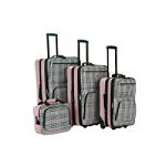 Rockland 4PC PINK PLAID LUGGAGE SET