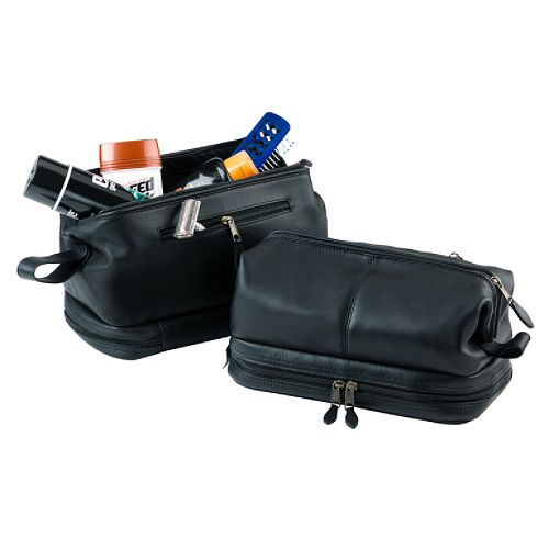 Royce Leather Toiletry Bag and Zippered Bottom Compartment