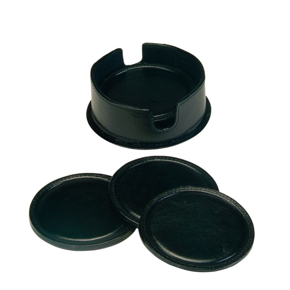Royce Leather 6 Leather Coasters in Leather Holder