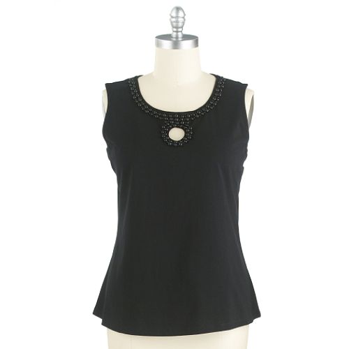 Sag Harbor Woman Women's Plus Sleeveless Beaded Keyhole Knit