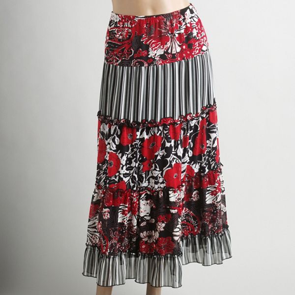 Notations Women's Long Printed Tiered Ruffle Skirt - Petite