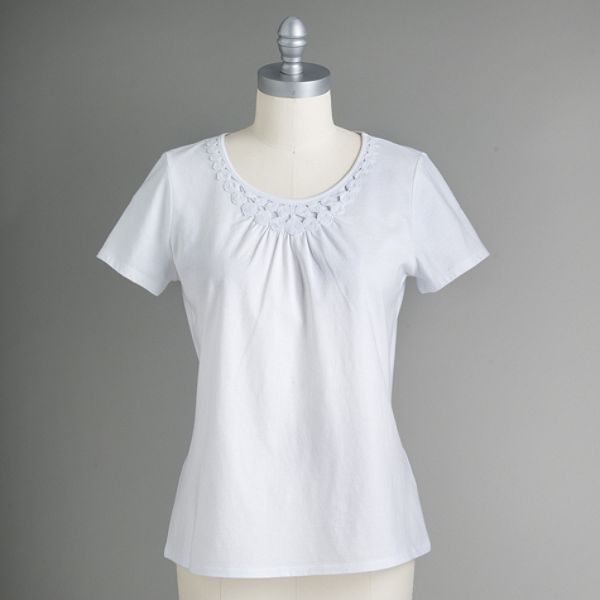 Covington Sport Women's Short sleeve Crochet Trim Blouses - Petite