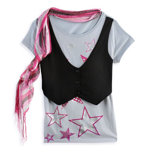 Ikeddi Juniors Plus Layered Scarf Screen Tee with Vest