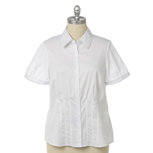 Fred David Women's Plus Short Sleeve Pleated Button Down Shirt