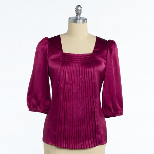 Ivy Chic Women's Plus 3/4 Sleeve Solid Pleat Blouse