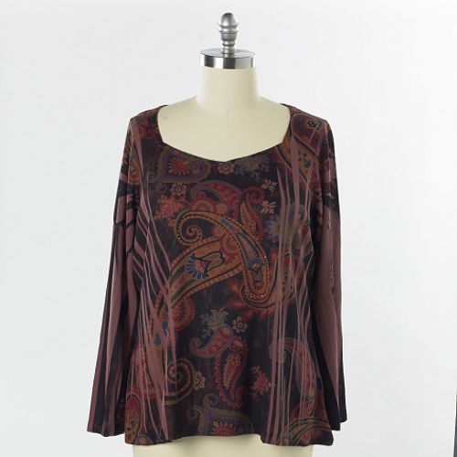 SuZee T Women's Plus Long Sleeve Sweetheart Waffle Sublimation-Paisley Party