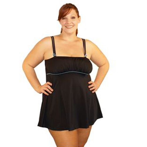 Suit Yourself! Women's Plus Bejeweled Swim Dress with Piping Detail