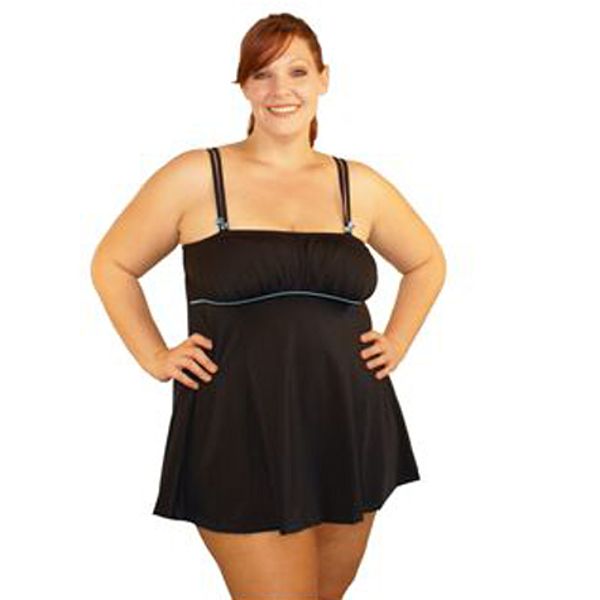 Suit Yourself! Women's Plus Bejeweled Swim Dress with Piping Detail