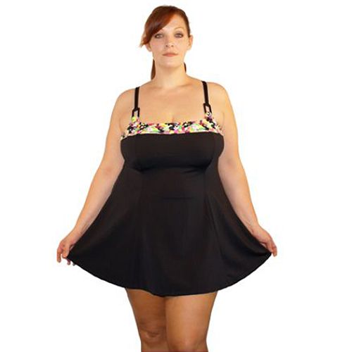 Suit Yourself! Women's Plus Potpourri Print Trim Squareneck Swim Dress