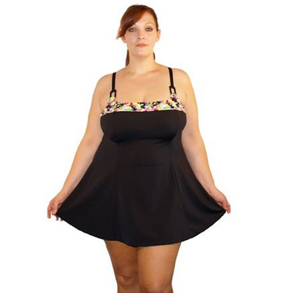 Suit Yourself! Women's Plus Potpourri Print Trim Squareneck Swim Dress