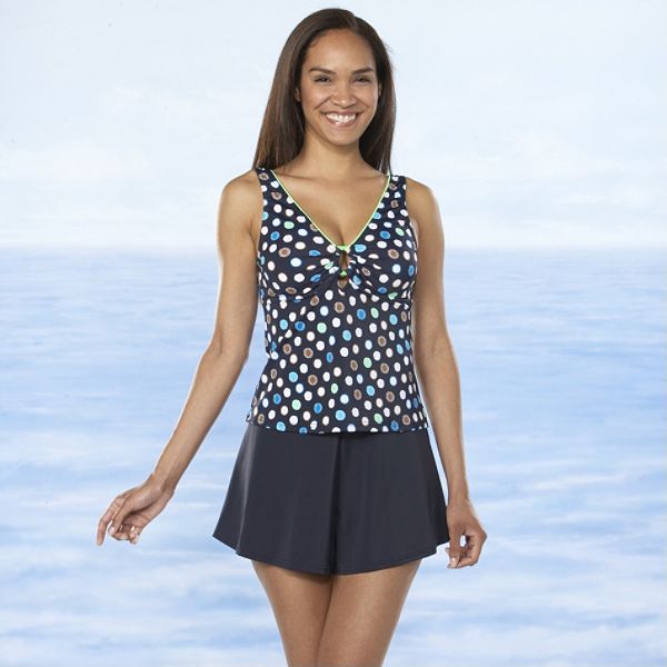Suit Yourself! Potpourri Print Trim Squareneck Swim Dress