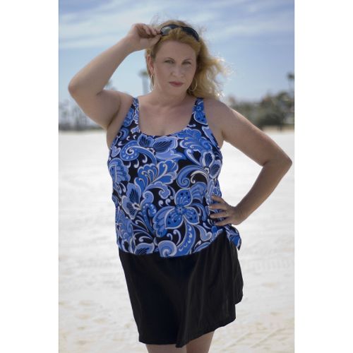 Via Marina Women's Plus Arabesque Print Side Cinched Faux Skirtini One Piece