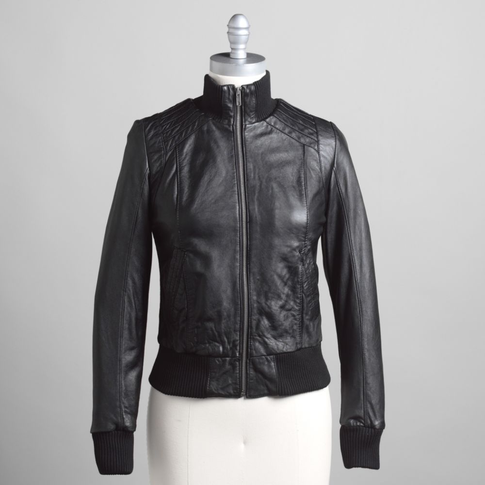 Wilson Women's Pintuck Leather Bomber Coat