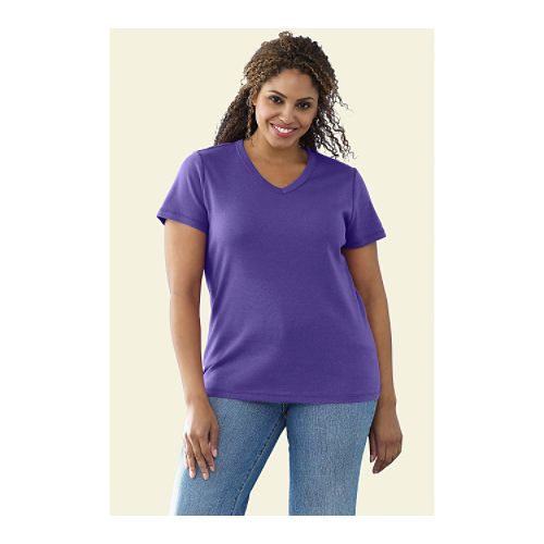 Lands' End Women's Plus Size Short Sleeve 1x1 Rib V-neck Top