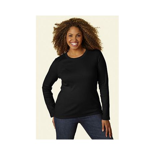 Lands' End Women's Plus Size Long Sleeve 1x1 Rib Casual Crewneck Tee