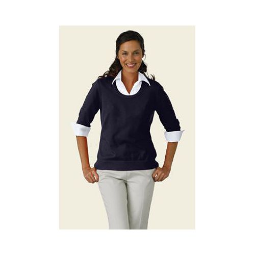 Lands' End Women's Petite 3/4-sleeve Solid Fine Gauge Cotton Scoopneck Sweater