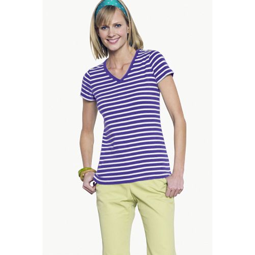 Lands' End Women's Petite Short Sleeve Pattern Modern 1x1 Rib V-neck T-shirt