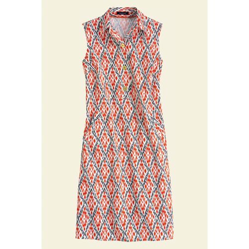 Lands' End Women's Plus Size Pattern Stretch Poplin Sleeveless Shirt Dress