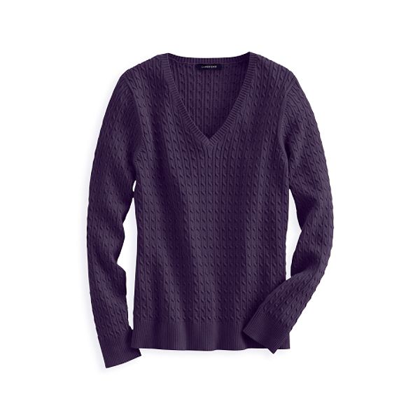 Lands' End Fine Gauge Cotton Baby Cable V-neck Sweater