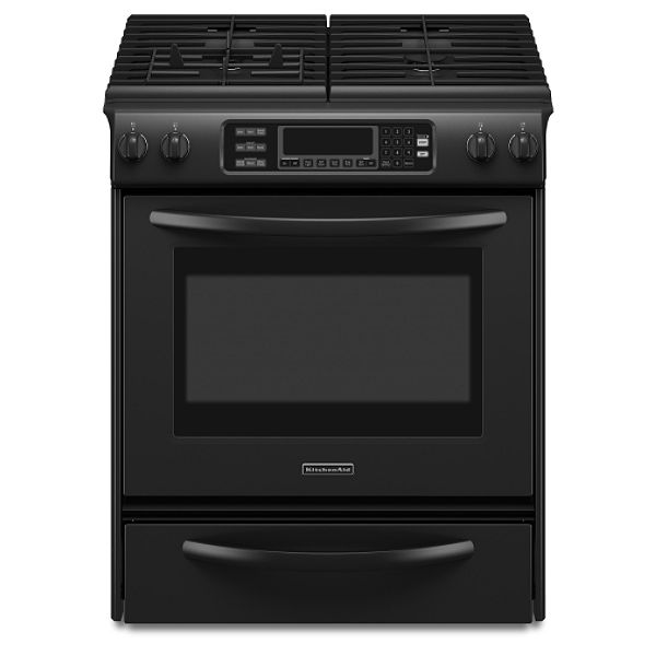 KitchenAid Black 30" Self-Cleaning Slide-In Gas Range KGSS907S