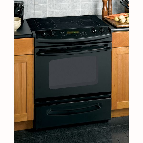 GE Black 30" Self-Clean Slide-In Electric Range JSP46