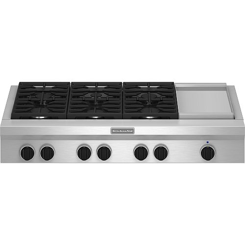 KitchenAid 48 in. Pro-Style Gas Cooktop Plus Griddle - KGCU483V 