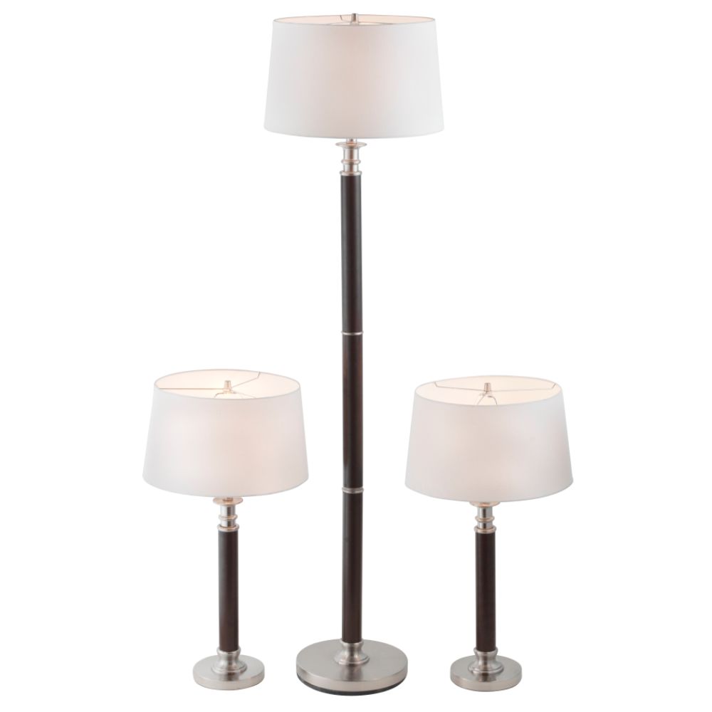 Cherry and Brushed Steel Set of 3 Lamps