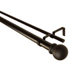 BCL Drapery Hardware Classic Ball Double Double Curtain Rod, Black Finish, 28-inch to 48-inch, 1.25-inch Diameter Pole