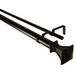 BCL Drapery Hardware Trumpeted Square Double Curtain Rod, Black Finish, 28-inch to 48-inch, 1.25-inch Diameter Pole