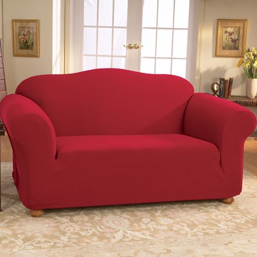 Great Price Loveseat Slipcover - Stretch Honeycomb Ruby