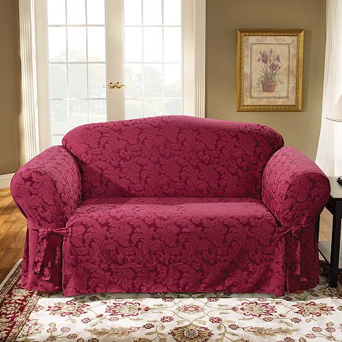Shopping Dudes Hot Deal for: Sure Fit Scroll Burgundy Sofa Slipcover