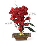 Nearly Natural Amaryllis w/Bamboo Tray Silk Flower Arrangement
