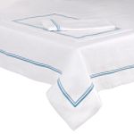 Sears White with Blue Stitch 60 in. x 140 in. Tablecloth