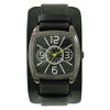 Mens Watch Black Cuff, Big Silver Case, White Easy Read Numbers & Yellow Accent
