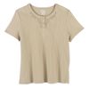 Women's Extended Plus Size Short Sleeve Embroidered Solid Henley Top